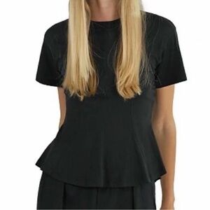 ATM  Anthony Thomas Melillo Short Sleeve Peplum Tee SZ S - Black